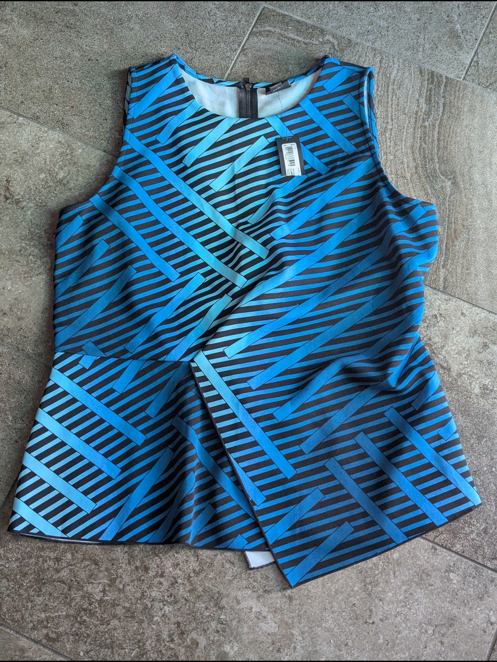Worthington Blue and Black Striped Sleeveless Peplum Top